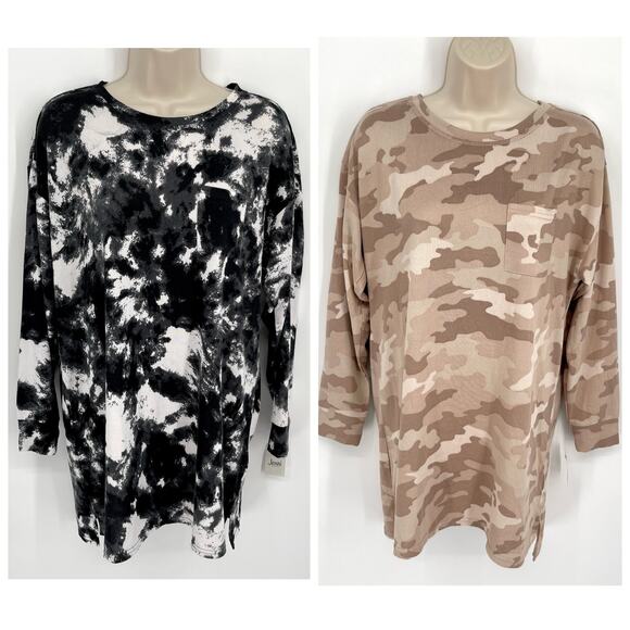 Jenni NEW Women's 2 Pack Bundle Sleep Shirts S Toffee Candy Camo, White Dynamic - Picture 1 of 8